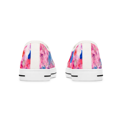 Women's Low Top Sneakers — Pink Watercolor Floral Canvas Shoes