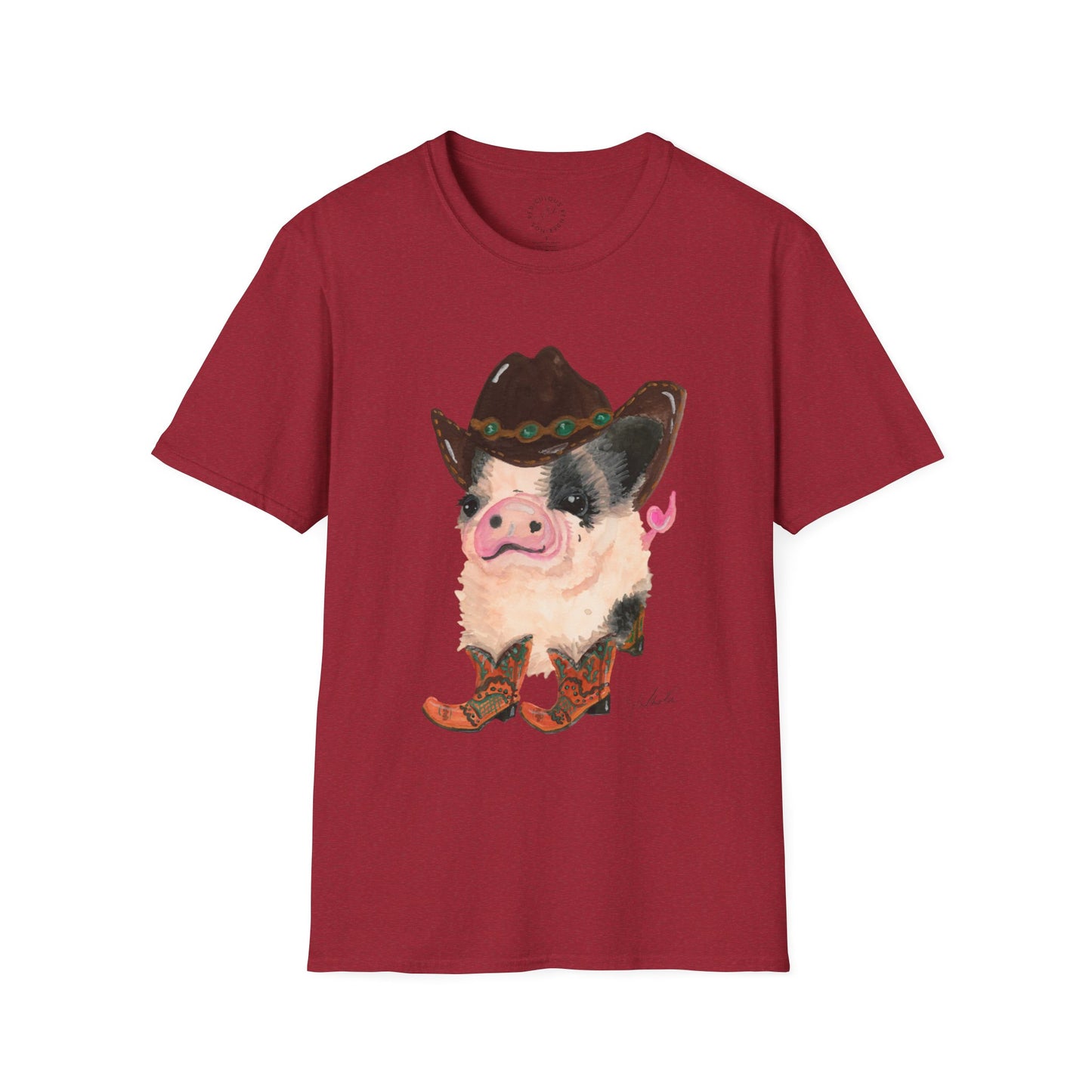 Cowboy Pig Unisex Softstyle Print T-Shirt