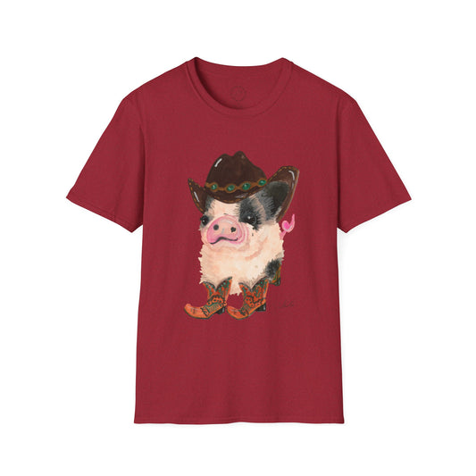 Cowboy Pig Unisex Softstyle Print T-Shirt