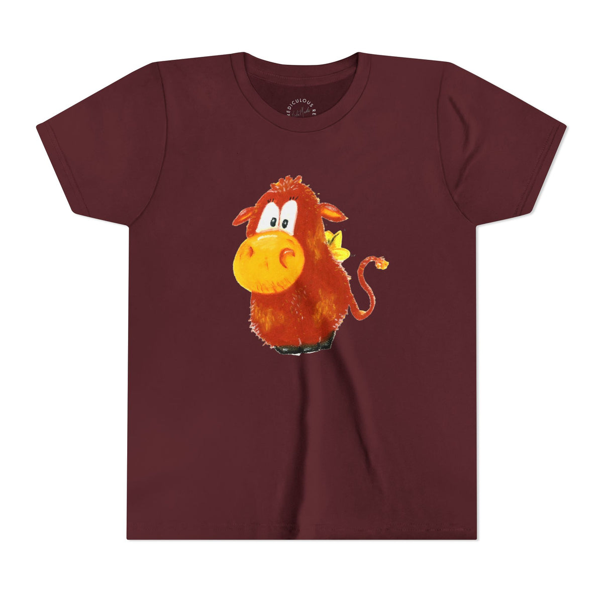 Cute Cartoon Cow Kids T-Shirt — Playful Red Cow Graphic Youth Tee