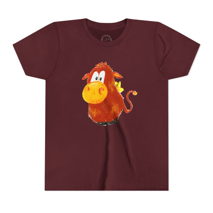 Cute Cartoon Cow Kids T-Shirt — Playful Red Cow Graphic Youth Tee
