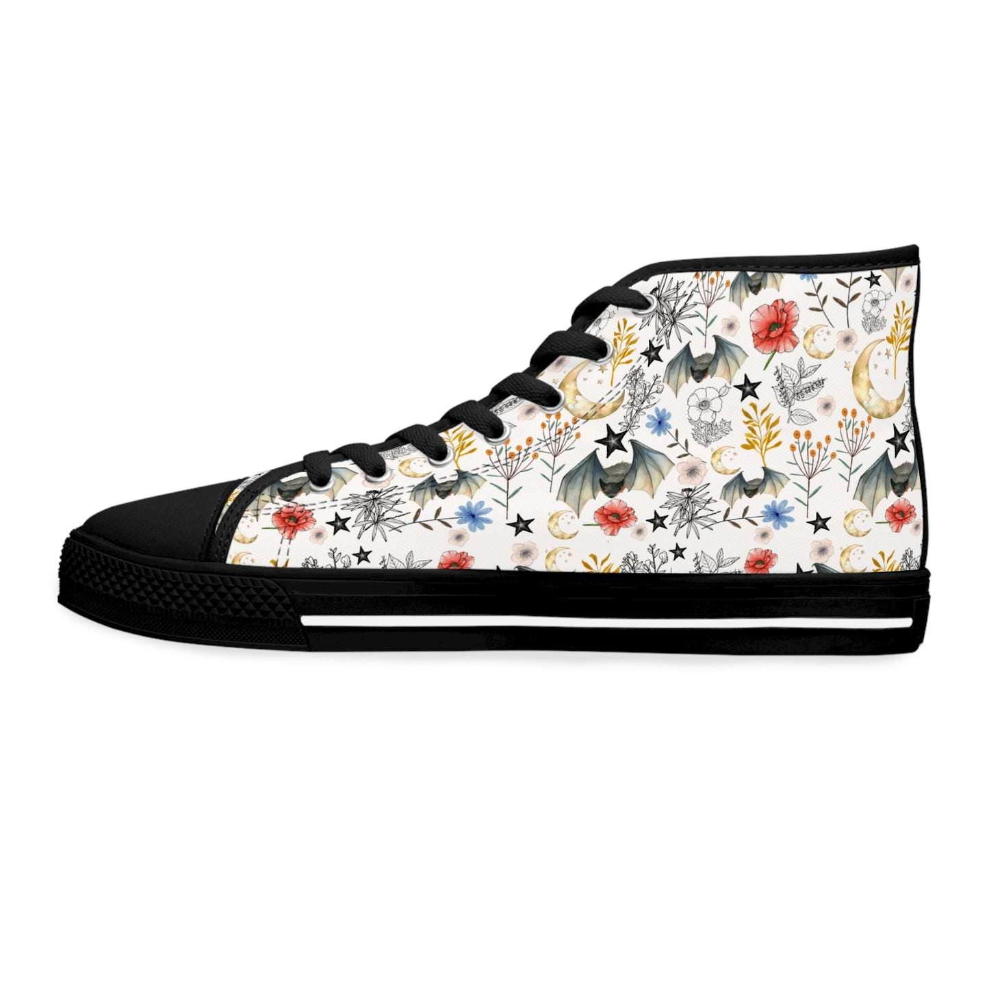 Floral Botanical Bat High Top Sneakers — Women's Vintage Wildflower Animal Print