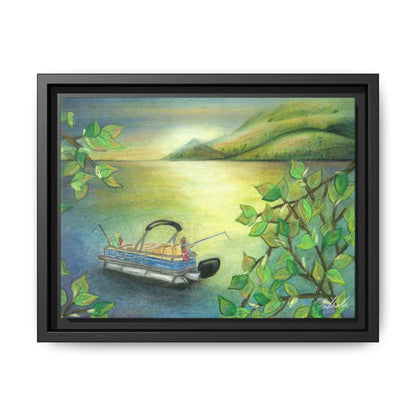 Pontoon Boat on Lake Framed Wall Art