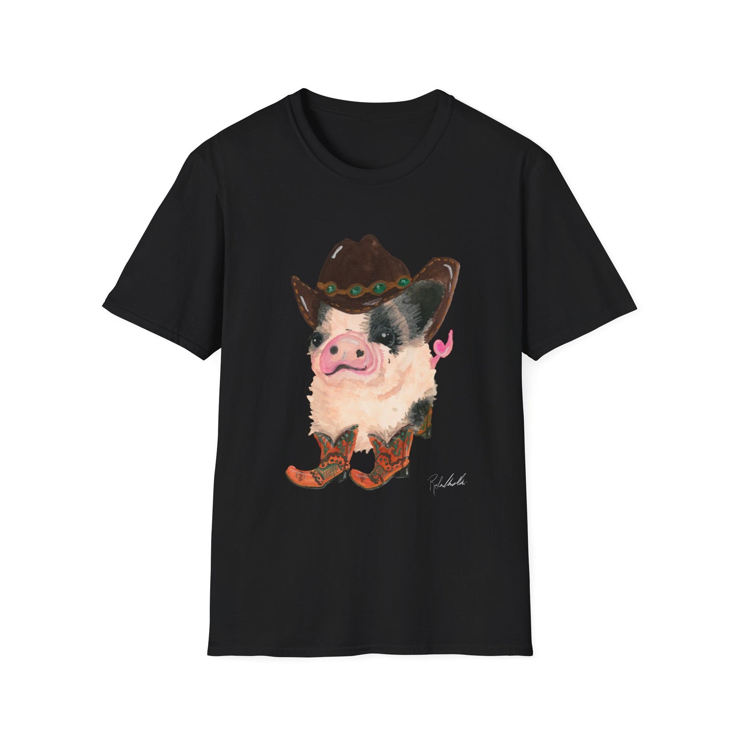 Cowboy Pig Unisex Softstyle Print T-Shirt
