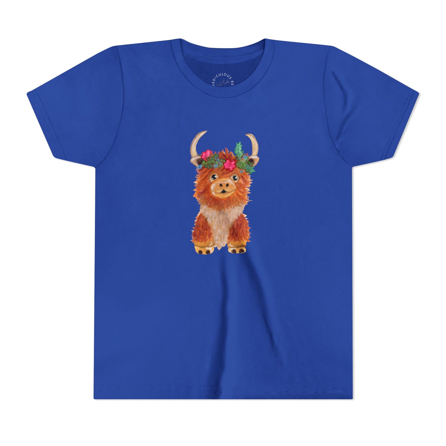 Kids Highland Cow Floral Crown Tee