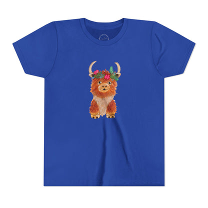 Kids Highland Cow Floral Crown Tee