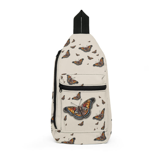 Butterfly Sling Bag — Cream Monarch Pattern Crossbody for Travel & Everyday