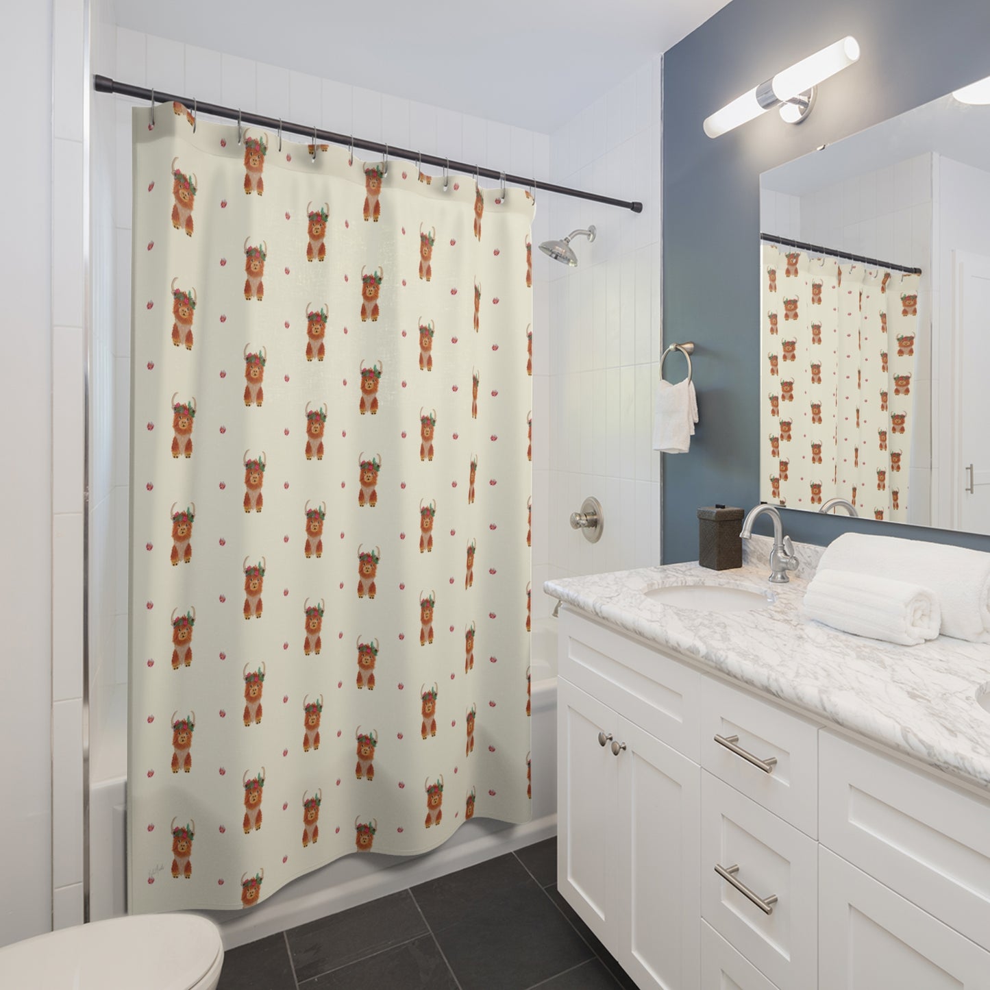 Cute Floral Bear Shower Curtain — Whimsical Bathroom Decor for Kids & Nursery