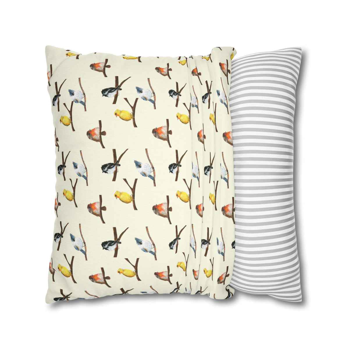 Bird Pattern Pillowcase – Watercolor Songbirds Decorative Throw Pillow Cover
