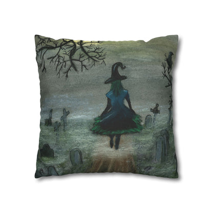Witch Silhouette Spun Polyester Pillow - Haunted Graveyard Halloween Decor