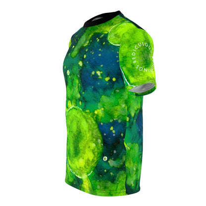 Green Watercolor Cosmos Tee — All-Over Print Artistic T-Shirt