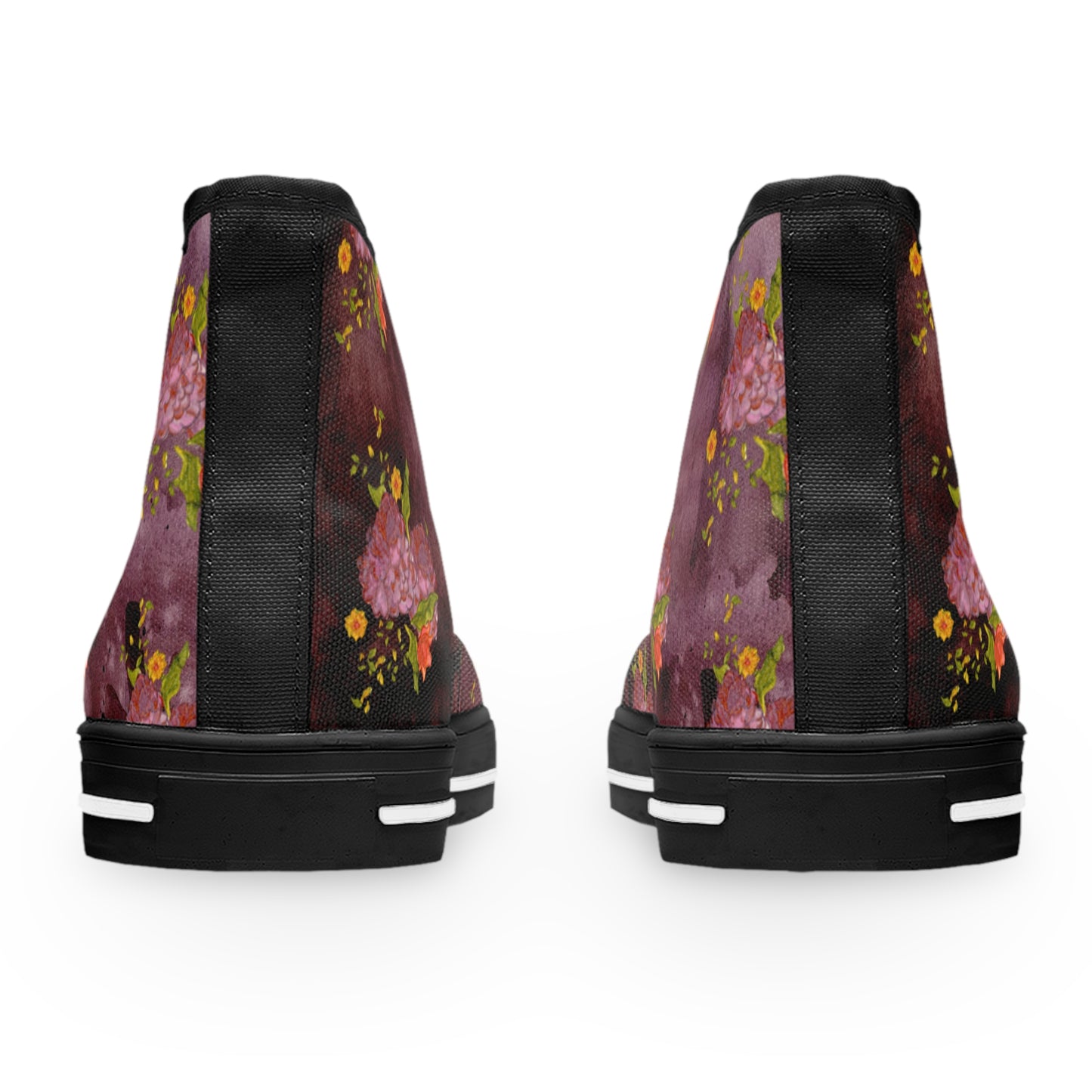 Floral Burgundy High Top Sneakers — Women's Artistic Rose Pattern