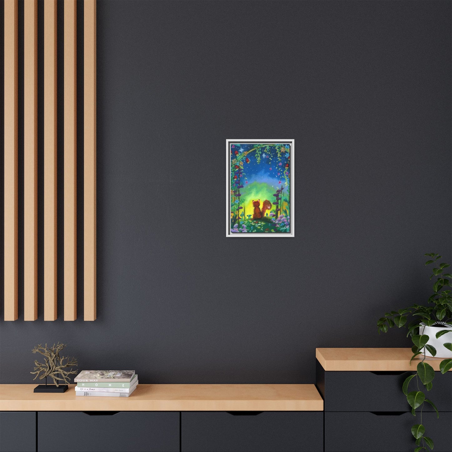 Fox Under Flowers Framed Wall Art