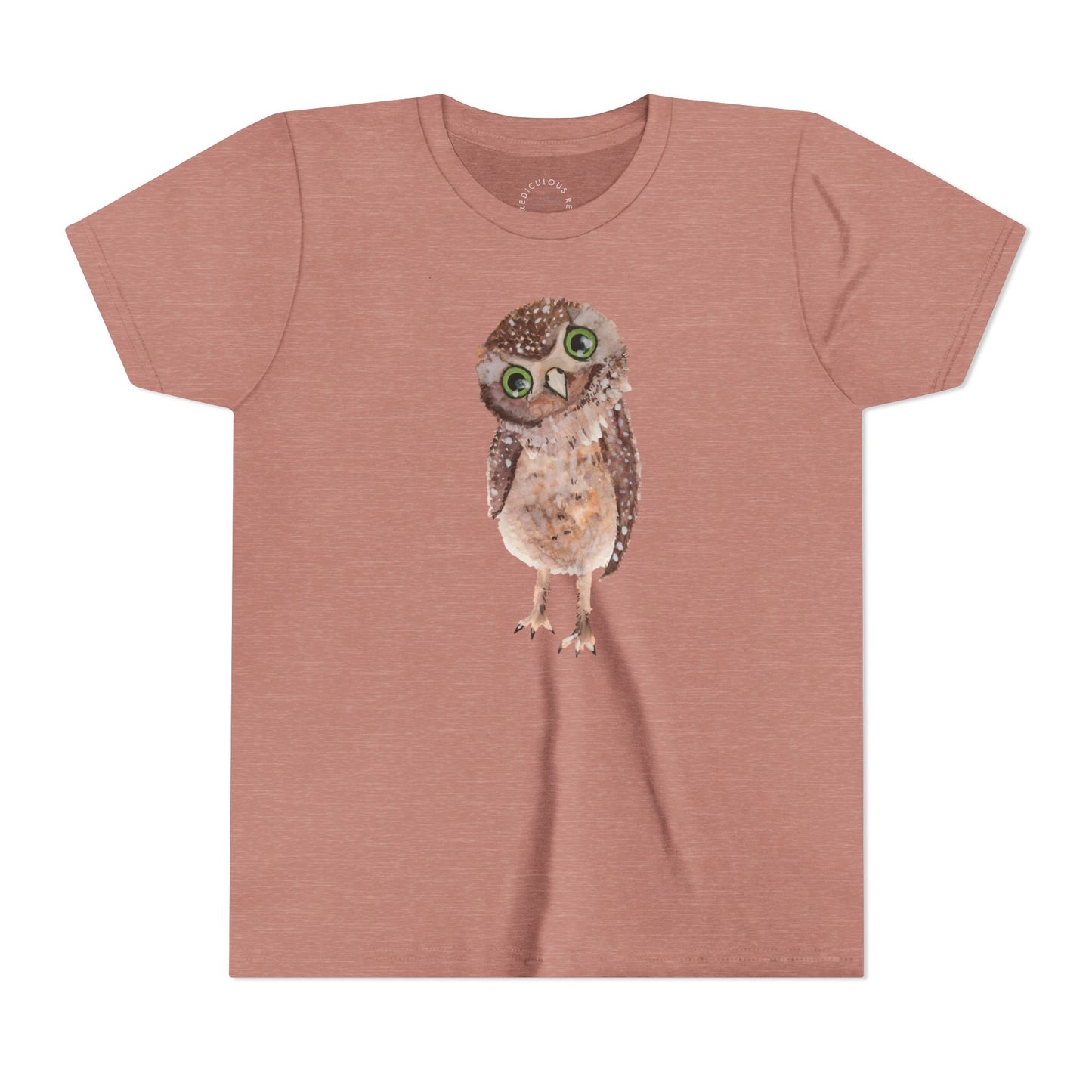 Kids Owl Watercolor Tee - Cute Woodland Bird Youth Short Sleeve Shirt