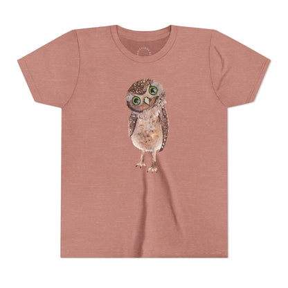 Kids Owl Watercolor Tee - Cute Woodland Bird Youth Short Sleeve Shirt