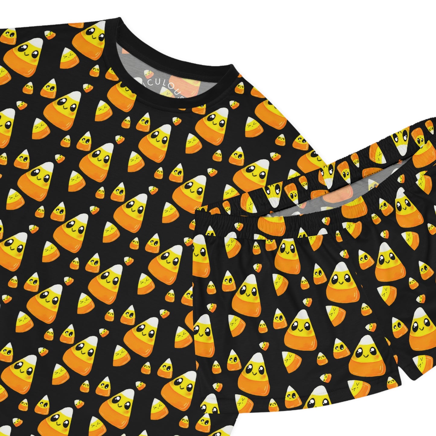 Candy Corn Pattern Women’s Pajama Set — Cute Halloween Short Sleepwear
