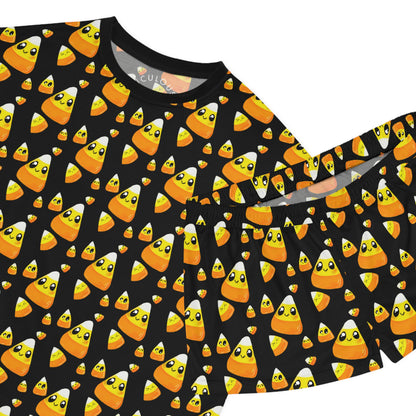 Candy Corn Pattern Women’s Pajama Set — Cute Halloween Short Sleepwear