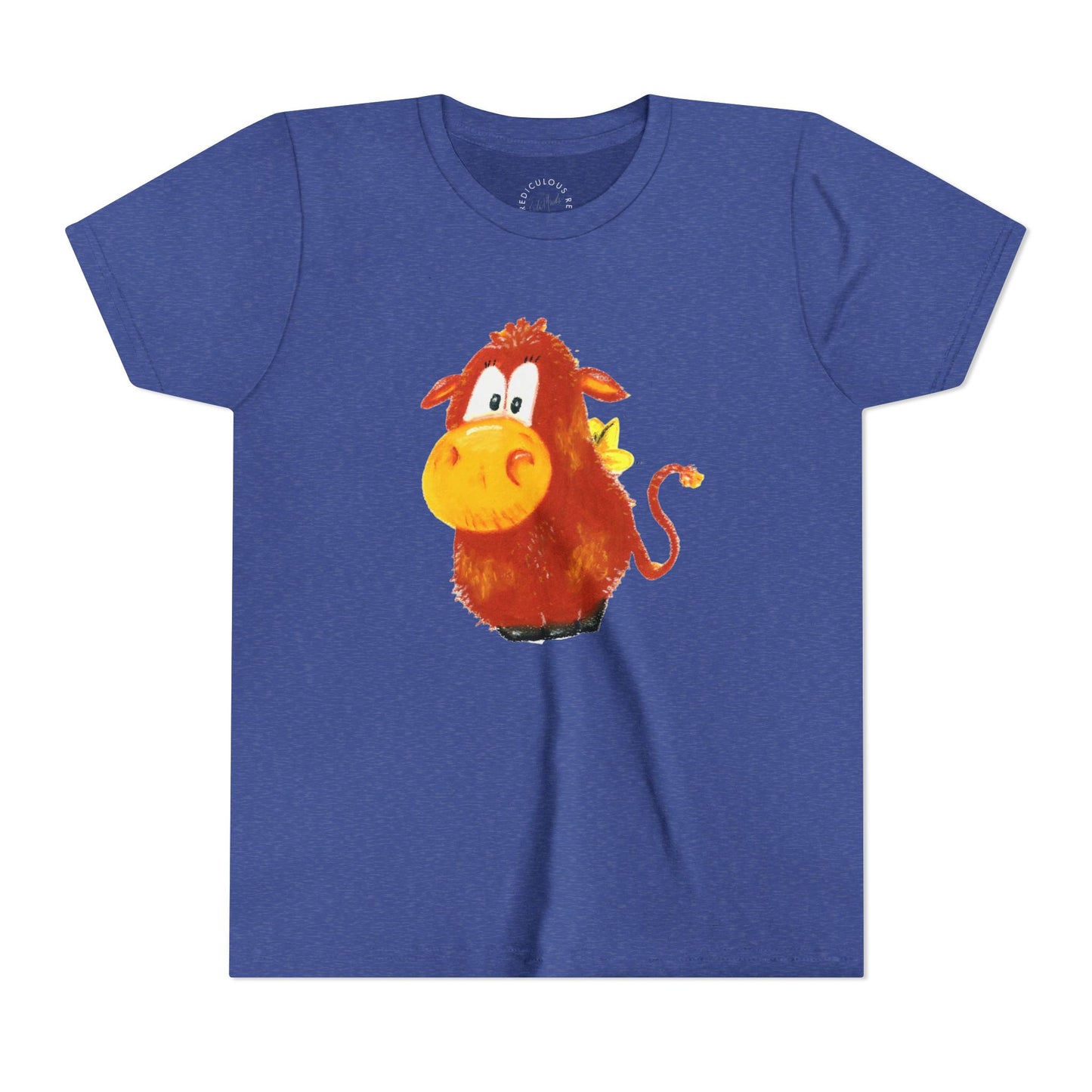 Cute Cartoon Cow Kids T-Shirt — Playful Red Cow Graphic Youth Tee