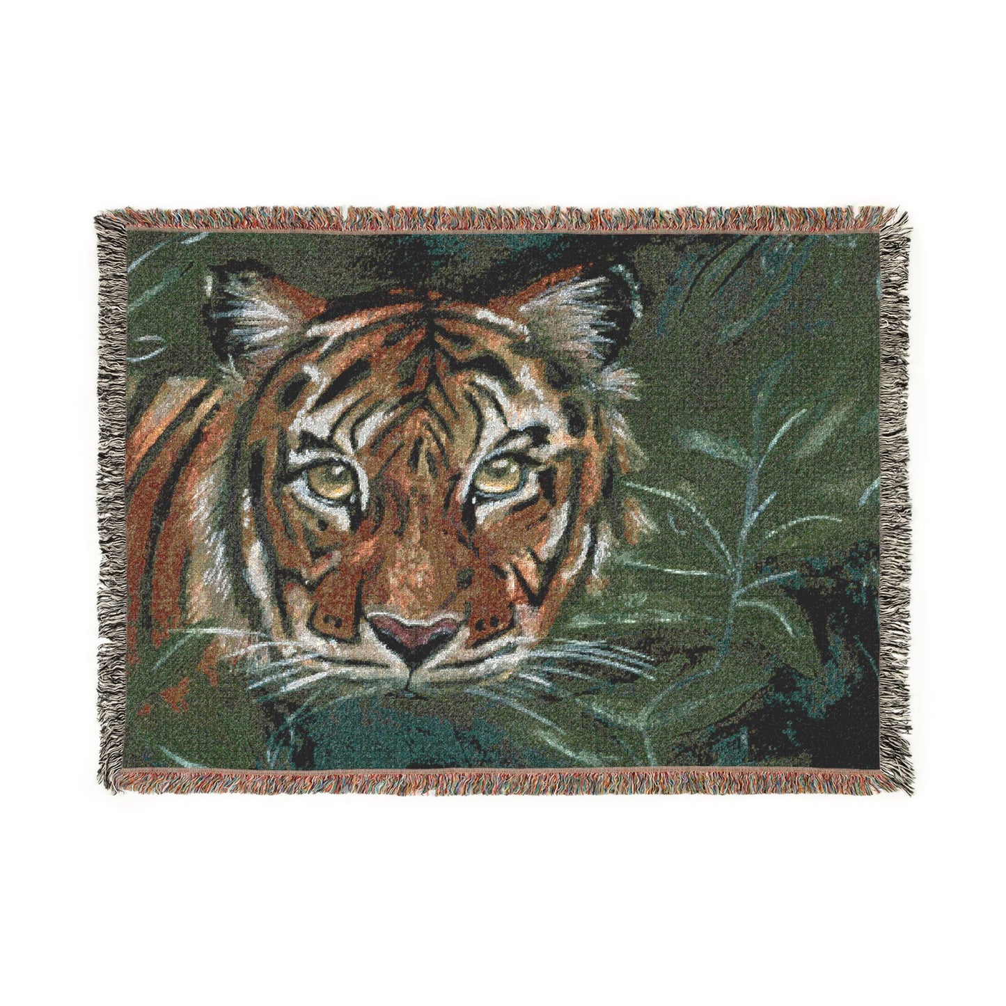 Tiger Woven Blanket — Jungle Tiger Throw with Fringe