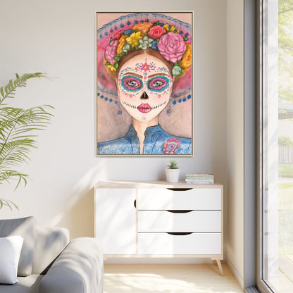 Day of the Dead Skull Woman Framed Wall Art