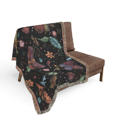 Whimsical Colorful Boho Butterfly & Floral Woven Blanket