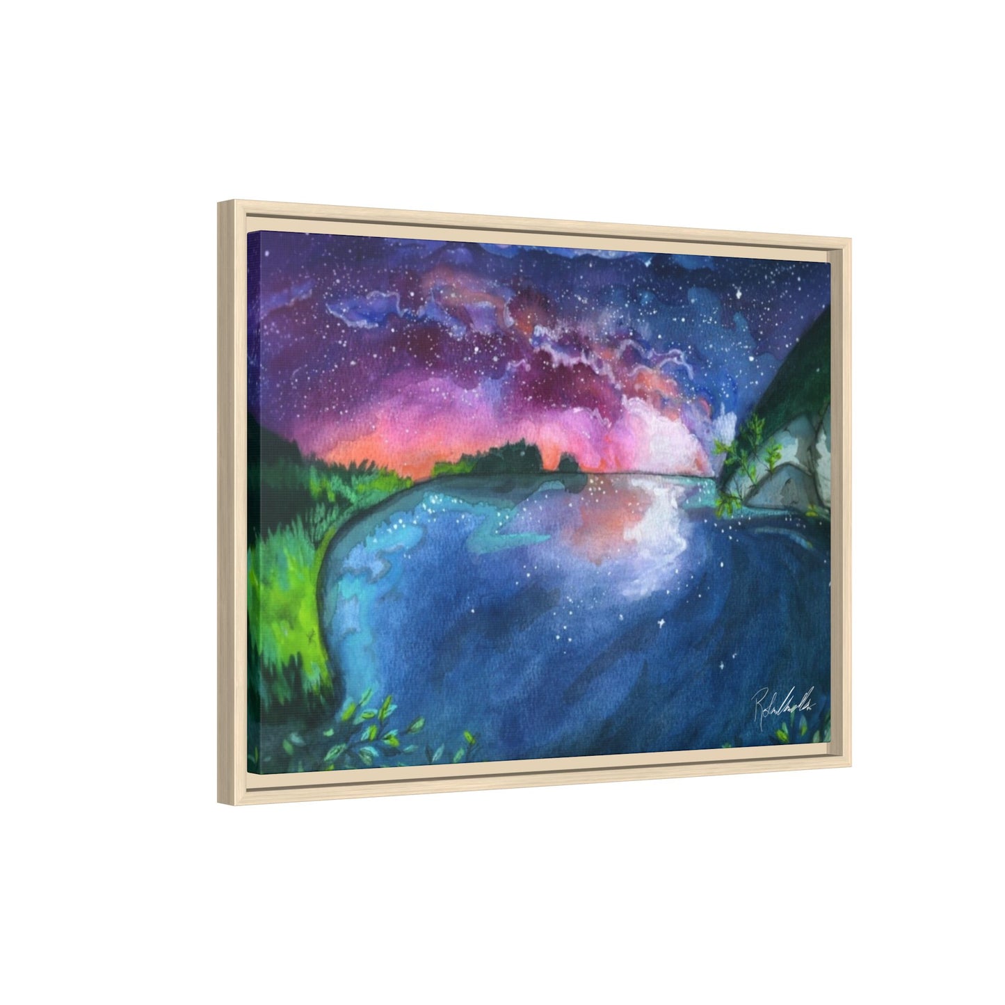 Watercolor Sunset Lake Framed Wall Art