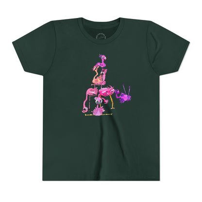 Youth Tee — Watercolor Pink Flamingo Stack Kids T-Shirt