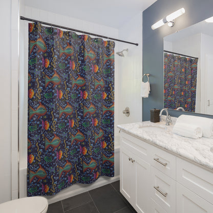 Underwater Fish Pattern Shower Curtain — Colorful Tropical Aquarium Design
