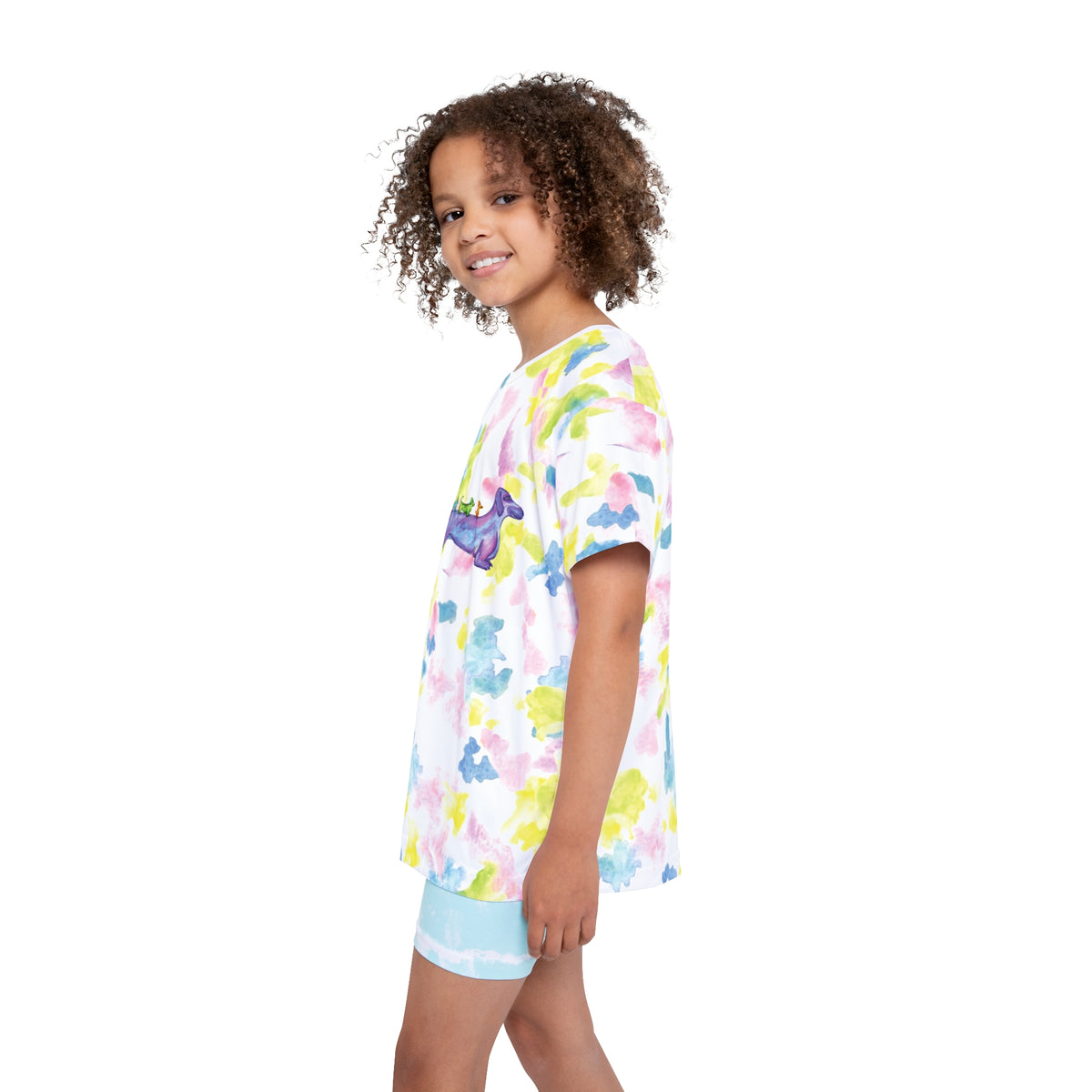 Kids Jersey — Watercolor Tie-Dye Dachshund Crew with 'Good Vibes'