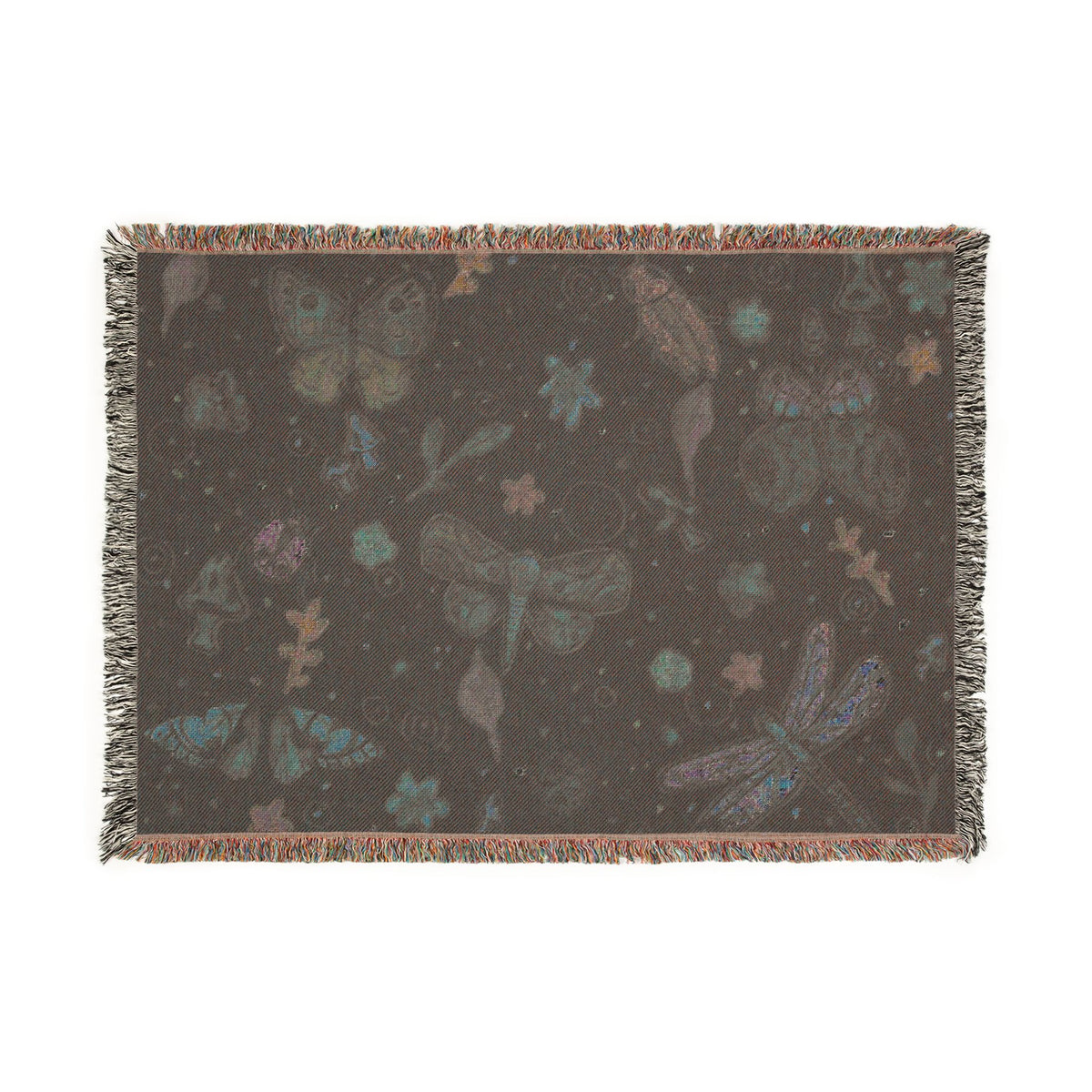 Whimsical Colorful Boho Butterfly & Floral Woven Blanket
