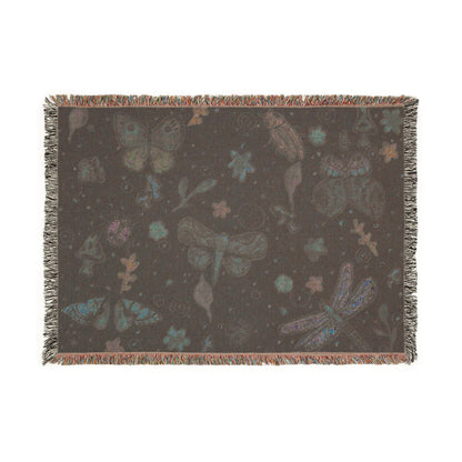 Whimsical Colorful Boho Butterfly & Floral Woven Blanket