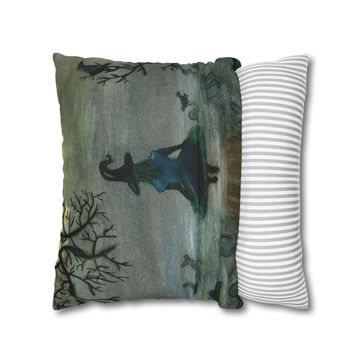 Witch Silhouette Spun Polyester Pillow - Haunted Graveyard Halloween Decor