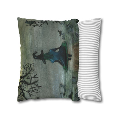 Witch Silhouette Spun Polyester Pillow - Haunted Graveyard Halloween Decor