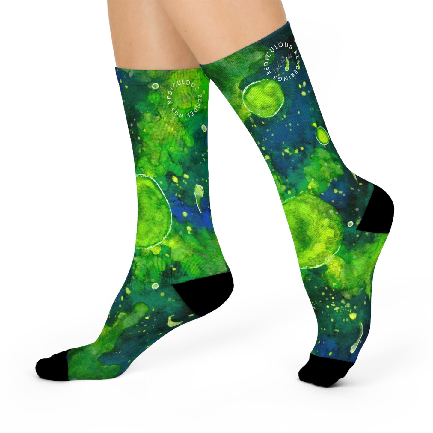 Green Galaxy Cushioned Crew Socks