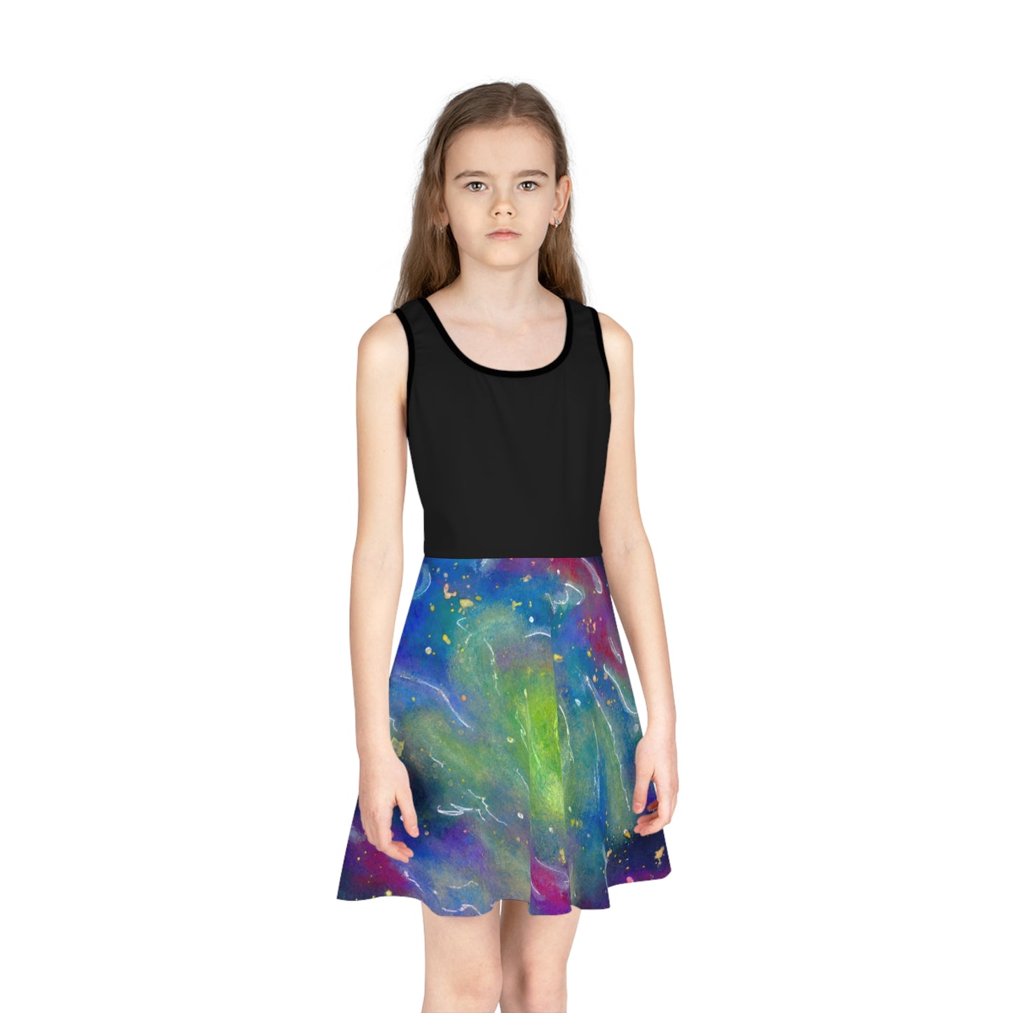 Rainbow Vortex Galaxy Girls' Sleeveless Sundress (AOP)