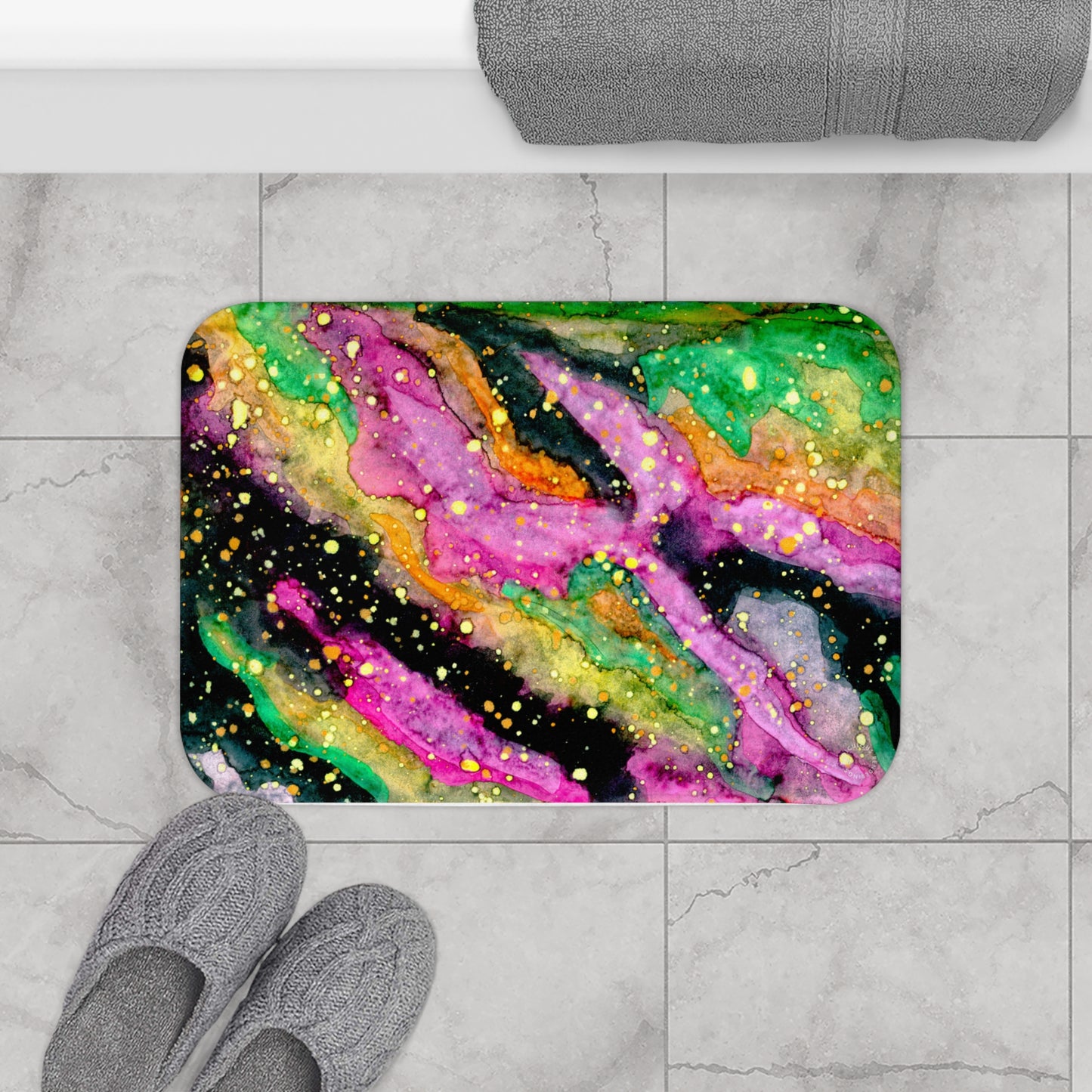 Neon Galaxy Bath Mat  Anti-Slip, 100% Microfiber Rug- Home & Bathroom Supplies