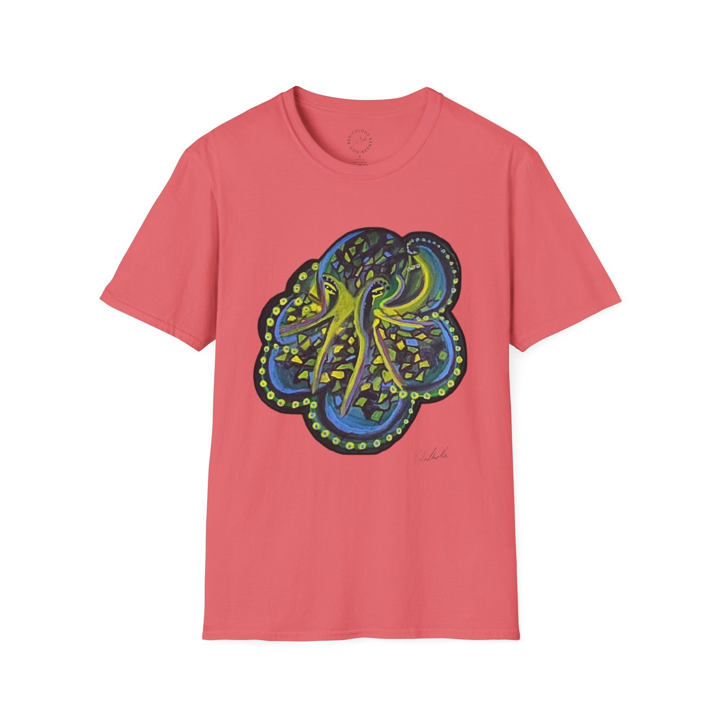 Green Geo octopus Unisex Softstyle Print T-Shirt