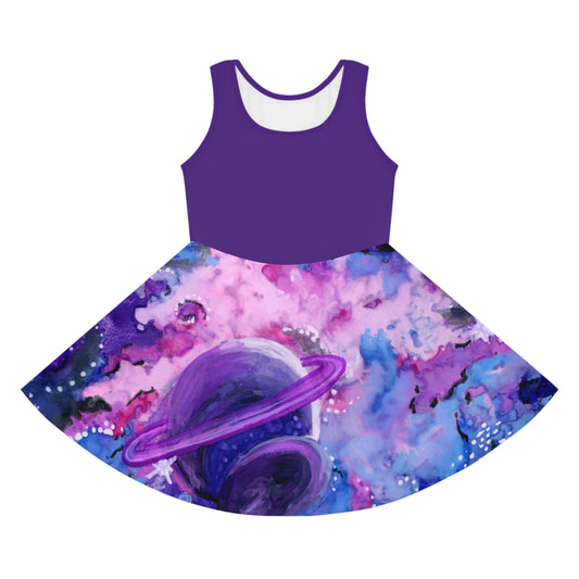 Purple Top Purple Galaxy Girls' Sleeveless Sundress (AOP)