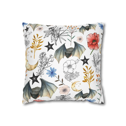 Botanical Night Bat Pillowcase — Floral Moon & Stars Throw Pillow Cover