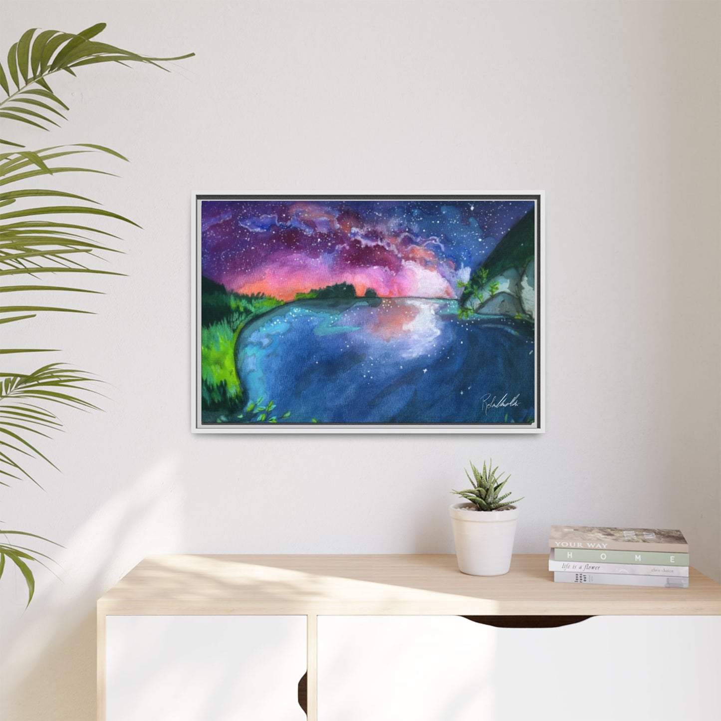 Watercolor Sunset Lake Framed Wall Art