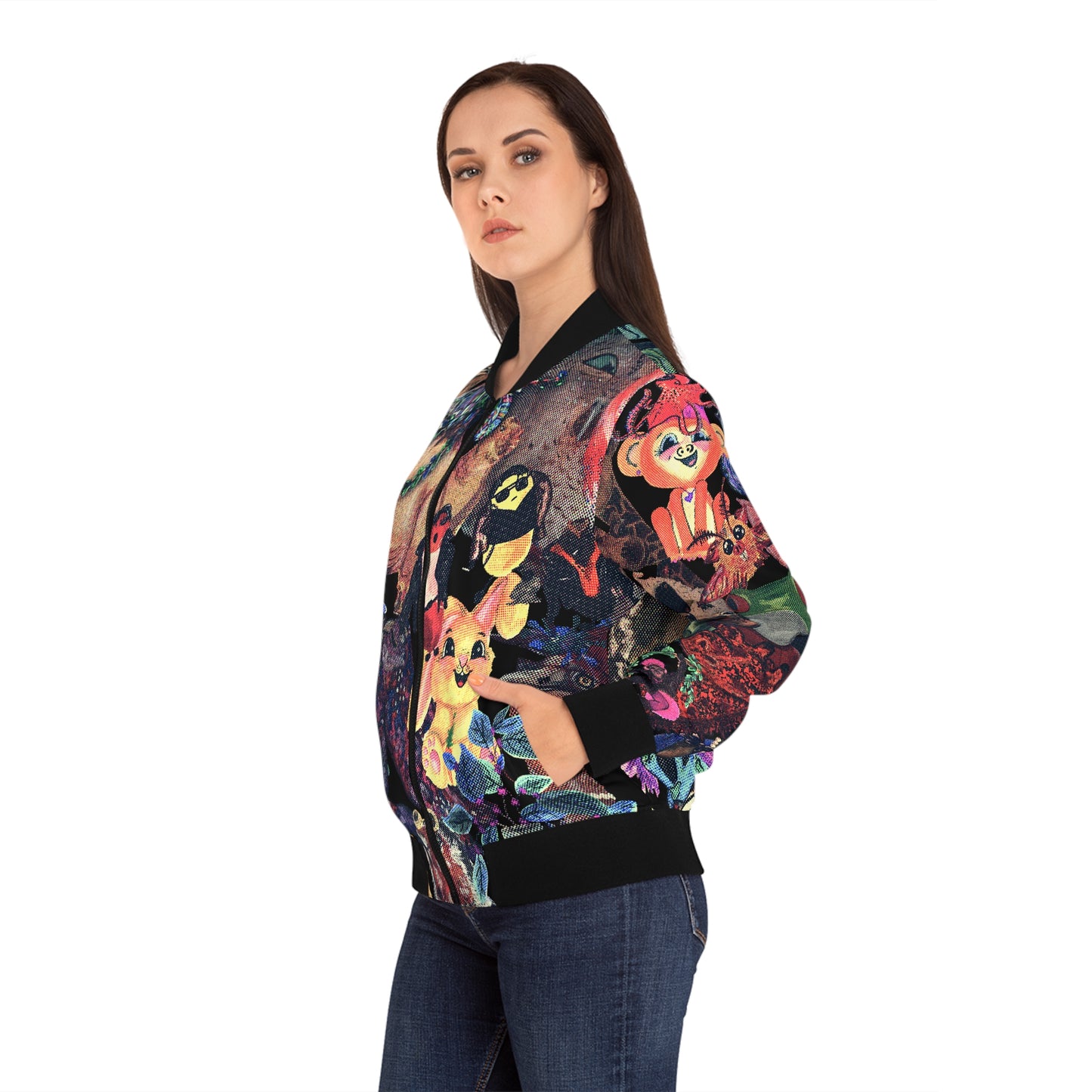 Vintage Animal Mashup Womens Bomber Jacket (AOP)