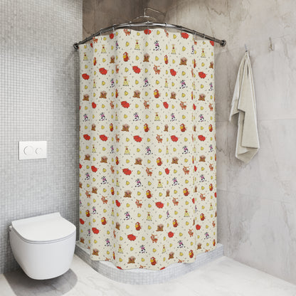 Woodland Cowbell Shower Curtain — Cute Farm Animals & Cow Bells Bathroom Decor