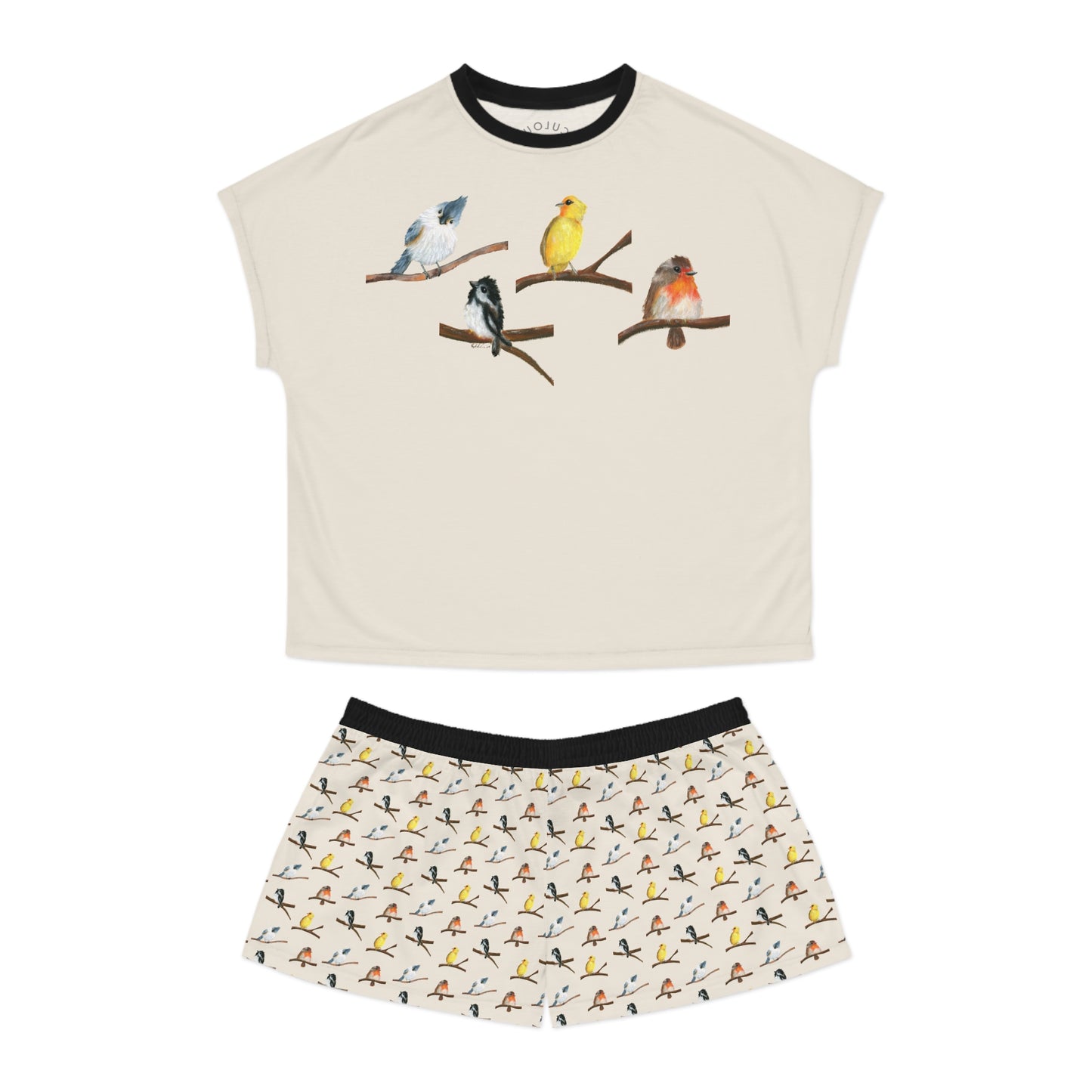 Birdsong Women's Short Pajama Set – Cute Watercolor Birds Sleepwear