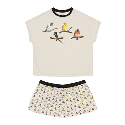 Birdsong Women's Short Pajama Set – Cute Watercolor Birds Sleepwear