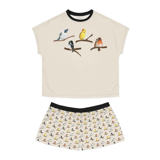 Birdsong Women's Short Pajama Set – Cute Watercolor Birds Sleepwear