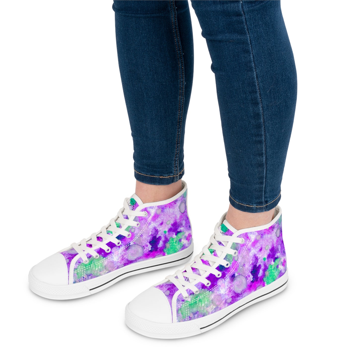 Women's High Top Sneakers — Purple Watercolor Floral Pattern Athletic Fashion Shoes