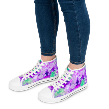 Women's High Top Sneakers — Purple Watercolor Floral Pattern Athletic Fashion Shoes
