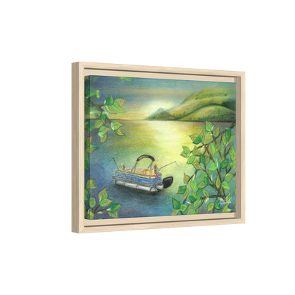 Pontoon Boat on Lake Framed Wall Art