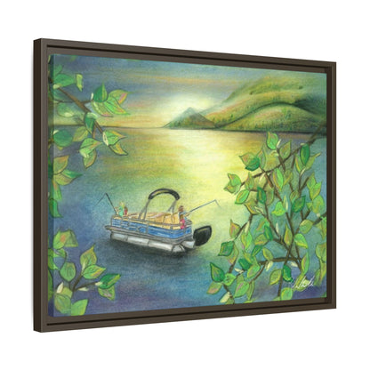 Pontoon Boat on Lake Framed Wall Art