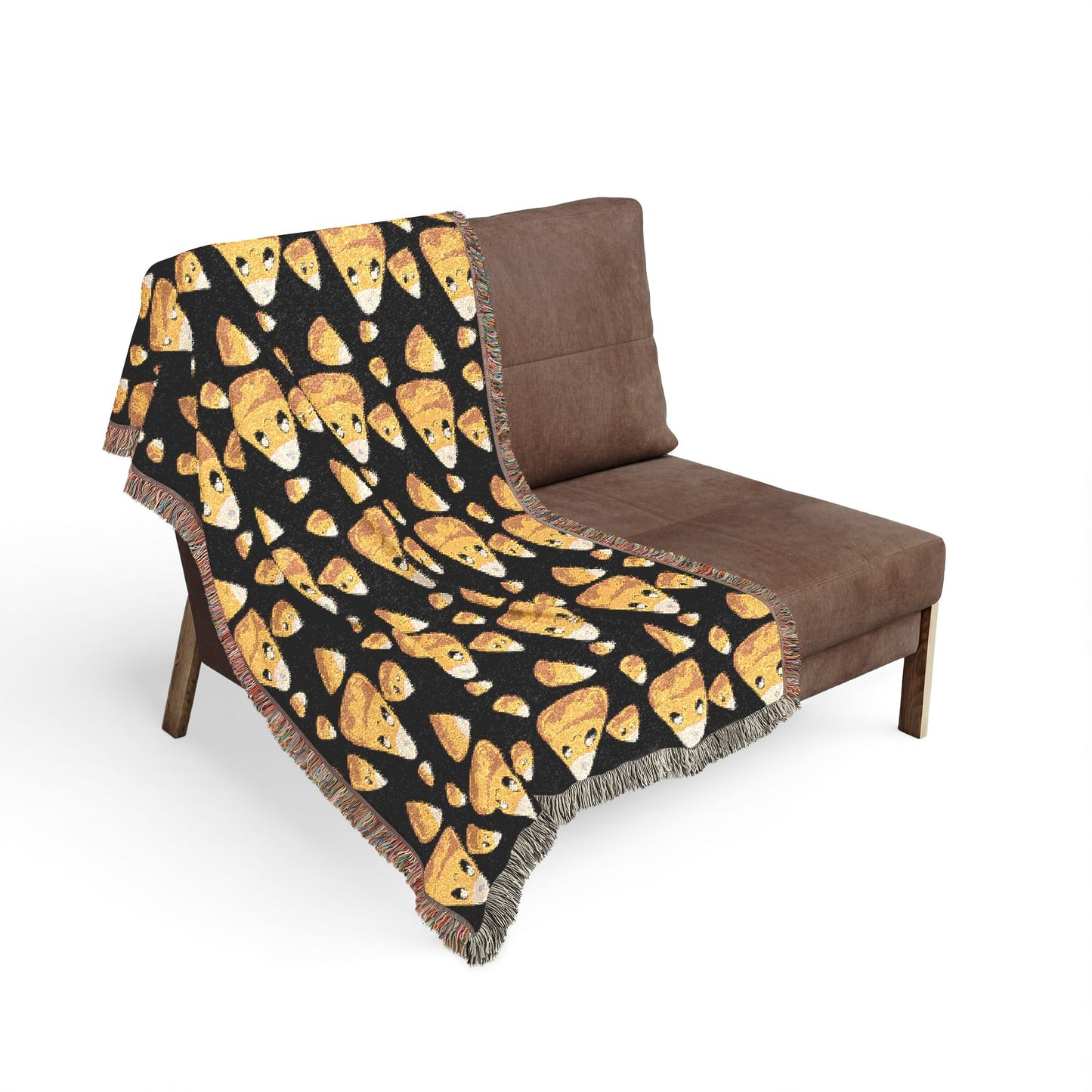 Candy Corn Emoji Woven Blanket — Halloween Cozy Throw with Playful Candy Corn Pattern